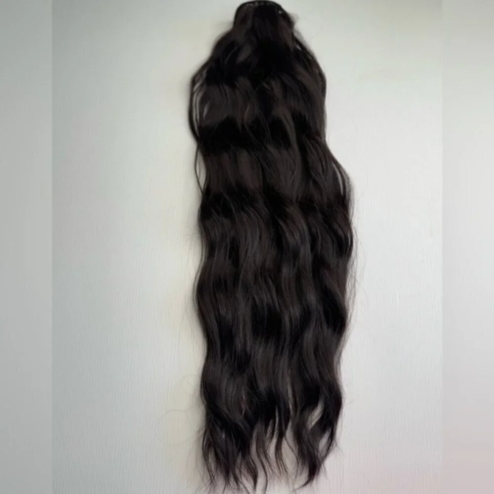 Dark Brown Water Wave Clip in Hair‎ Extensions - Human hair Blend